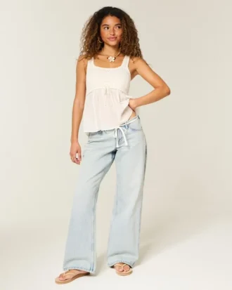 Ultra lavtaljet lysvasket mini-taljebånd Shoelace baggy jeans Ultra lavtaljet lysvasket mini-taljebånd Shoelace baggy jeans