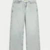 Ultra lavtaljet lysvasket mini-taljebånd Shoelace baggy jeans Ultra lavtaljet lysvasket mini-taljebånd Shoelace baggy jeans