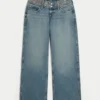 Ultra lavtaljet, mediumvasket, broderet baggy jeans Ultra lavtaljet, mediumvasket, broderet baggy jeans