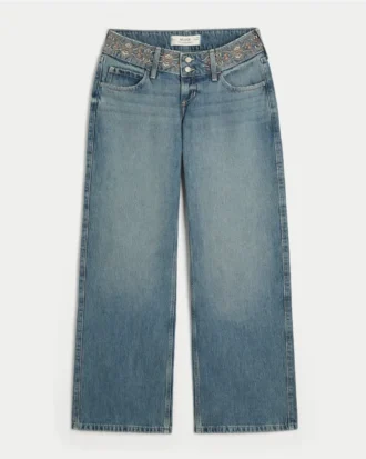 Ultra lavtaljet, mediumvasket, broderet baggy jeans