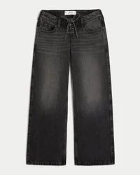 Ultra lavtaljet vasket sort baggy jeans med snørebånd