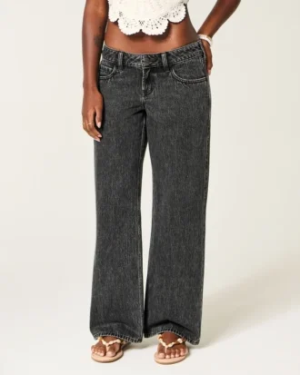 Ultra lavtaljet vasket sort baggy jeans med spænde bagpå Ultra lavtaljet vasket sort baggy jeans med spænde bagpå