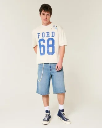 Under knæet Medium vask Super baggy denimshorts