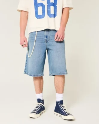 Under knæet Medium vask Super baggy denimshorts