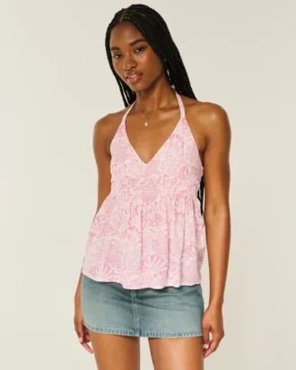 Vævet halterneck babydoll-top