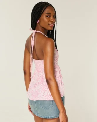 Vævet halterneck babydoll-top