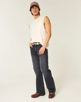 Vasket sort afslappet bootcut-jeans