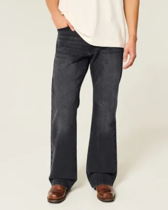 Vasket sort afslappet bootcut-jeans