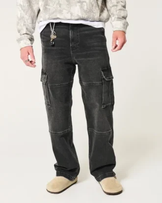 Vasket sort baggy cargojeans