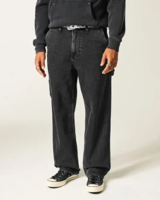 Vasket sort baggy malerjeans