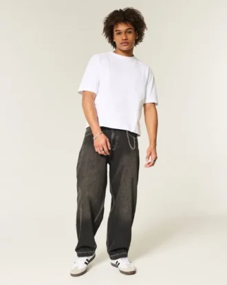 Vasket sort broderet slange skater baggy jeans