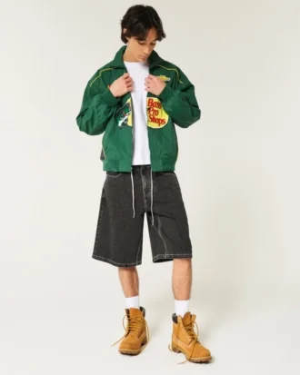 Vasket sort Cat Graphic Super Baggy Denim Shorts