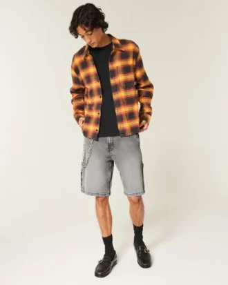 Vasket sort denim baggy malershorts