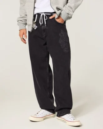 Vasket sort Dragon Graphic Skater Baggy Jeans