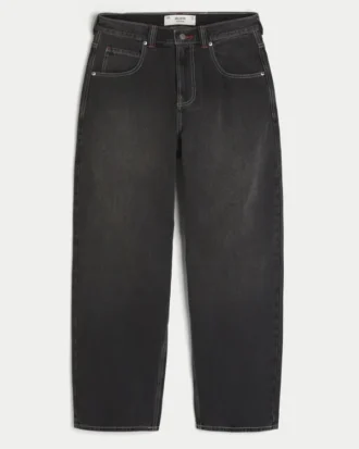 Vasket sort Good Luck broderet skaterbaggy jeans