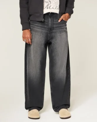Vasket sort grafisk skaterbaggyjeans