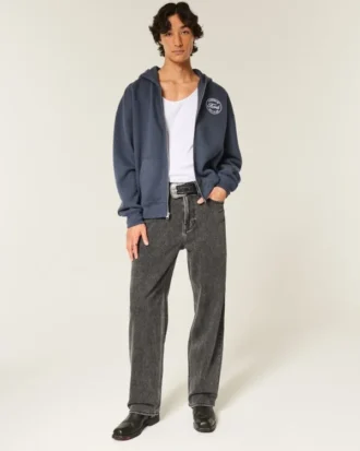 Vasket sort logo-grafik baggy jeans