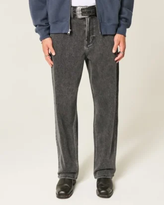 Vasket sort logo-grafik baggy jeans