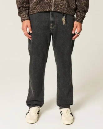 Vasket sort løs malerjeans