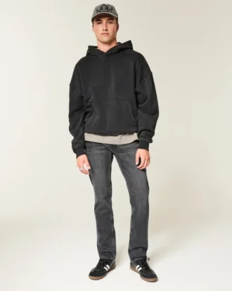 Vasket sort slim straight jeans