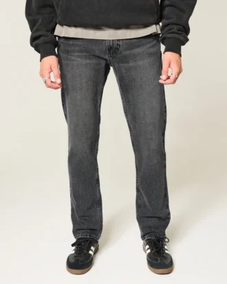Vasket sort slim straight jeans