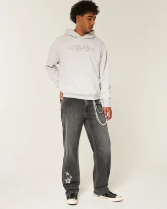 Vasket sort stjerne-grafik baggy jeans