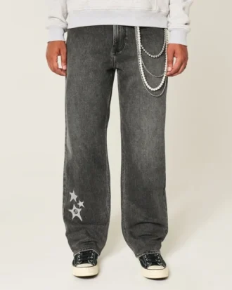 Vasket sort stjerne-grafik baggy jeans