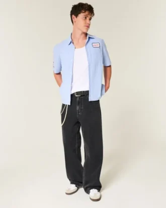 Vasket sort stjerne-grafik Super Baggy Jeans