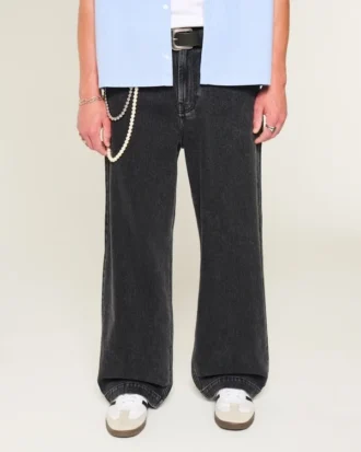 Vasket sort stjerne-grafik Super Baggy Jeans