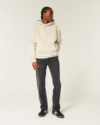 Vasket sort straight jeans