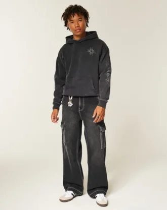 Vasket sort superbaggy cargojeans
