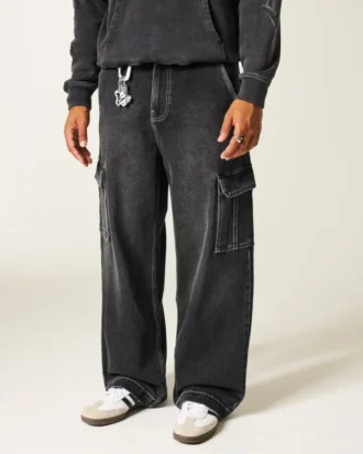 Vasket sort superbaggy cargojeans