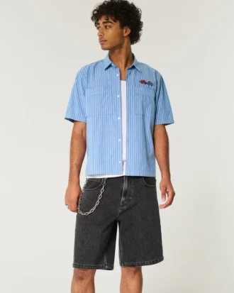 Vasket sorte baggy denimshorts