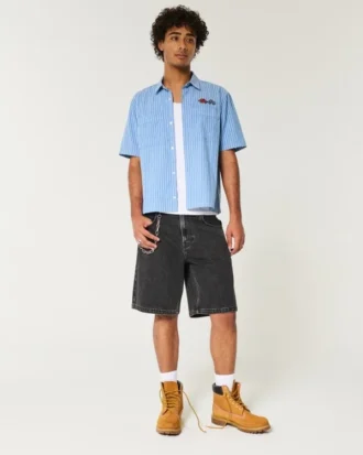 Vasket sorte baggy denimshorts