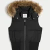 Y2K-vest med hætte og kant i imiteret pels Y2K-vest med hætte og kant i imiteret pels